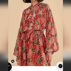 FARM Rio Pineapple Blossom Floral Red Dress
